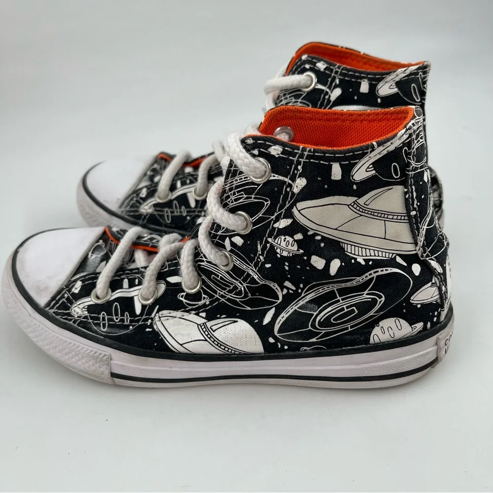 Converse Boys CTAS Black White Space Odyssey- SZ 2 Y -Hi Top Basketball Shoes